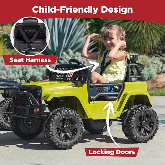Best Choice Products 12V Kids Ride On Truck Car w/Parent Remote Control, Spring Suspension, LED Lights, AUX Port - Green