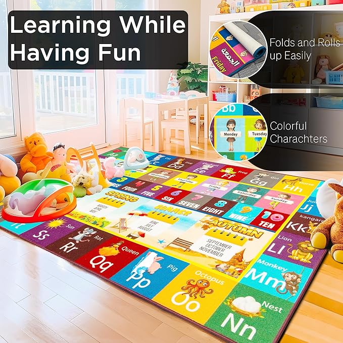 Alphabet Rug, 90" x 114" Educational & Imaginative Play Mat for Toddlers 2-4 Years, Soft Non-Slip Nursery Rugs & Playroom Floor Mat, Perfect for Classroom Decor
