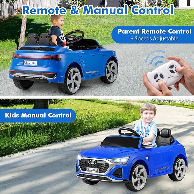 Licensed Audi SQ8 Ride on Car by INFANS, Battery Powered Electric Vehicle for with Remote Control, Adjustable Music, LED Lights, Suspension, Driving Toy Gift for Kids Toddler Age 3+ (Blue)