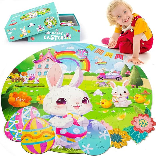 Easter Basket Stuffers for Toddlers, Easter Large Jigsaw Floor Puzzles for Kids Ages 4-6, Perfect for Easter Egg Hunt and Party Favor for Boys Girls Ages 3-5,4-8