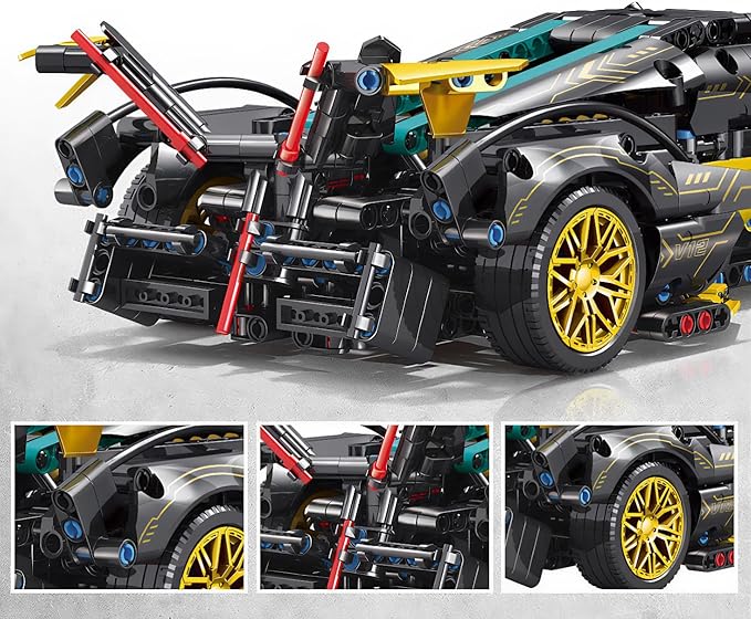 1:14-Scale RC Car Model Kit - Supercar with APP Control, LED Lights, and Functional Scissor Doors for Creative Teens and Adult Hobbyists (1314 Pieces)