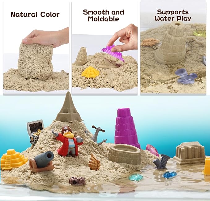 Waterplay Sand Kit – 2.2lb Pirate Adventure Sensory Sand for Summer Water Fun, Build Underwater Cities, Pirate Accessories, Molds, Gems, Tray & Tools, Outdoor Toy Gift for Kids Ages 4+