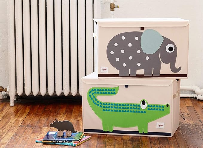 3 Sprouts Large Toy Chest for Kids with Lid and Handles - Collapsible Toy Storage Bin/Trunk/Box/Basket Organizer for Boys & Girls Playroom, Nursery, Crocodile