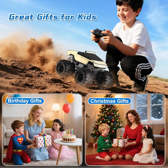 Remote Control Car for Boys, 1:18 Monster Trucks Toys Amphibious RC Cars, 2.4 GHz Waterproof RC Trucks, 4WD All Terrain Off-Road Pickup, Kids Toys for 6-12 Year Old Boys Girls Christmas Birthday Gifts