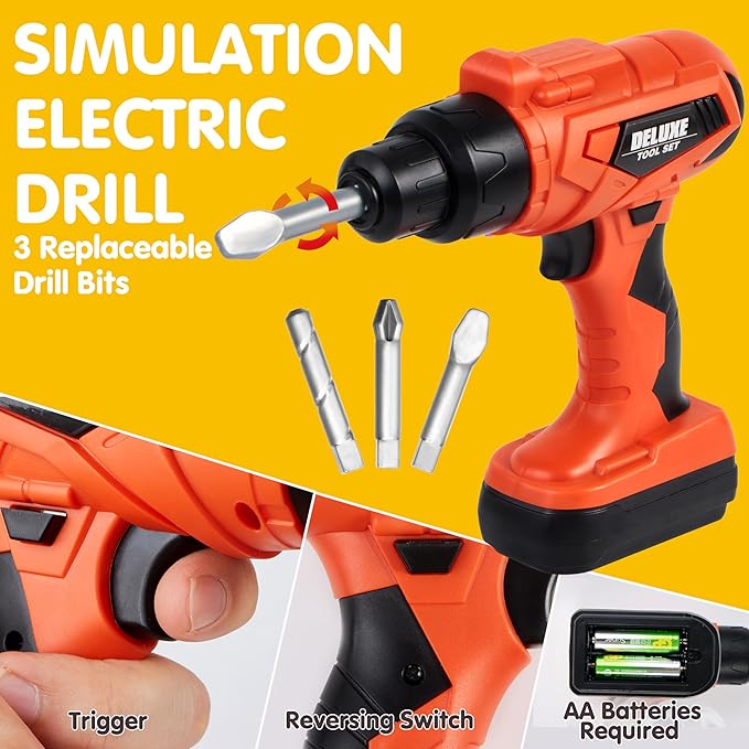 JOYIN 19Pcs Kids Tool Set, Construction Belt & Electronic Drill, Pretend Role Play Toddler Power Toy for Boys Girls Birthday Gifts Outdoor Preschool Ages 3 4 5 6 7 Years Old