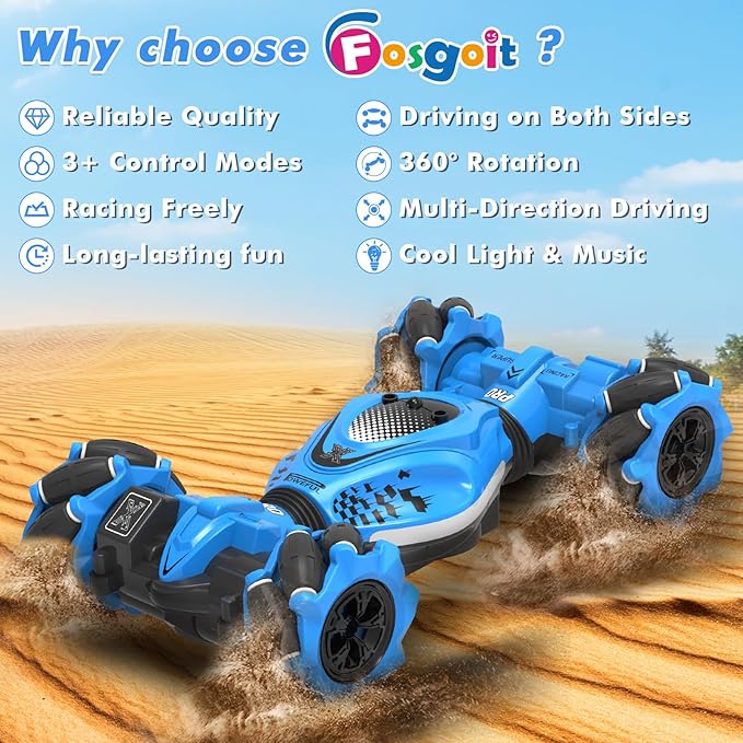 Gesture RC Car, Gesture Sensing RC Stunt Car Toy for Boys Girls, 360° Rotate 4WD Drift Off Road with Lights Music, Best Birthday Gift Toys for Kids Age 8-13 6 7 8 9 10 11 12 Years Old