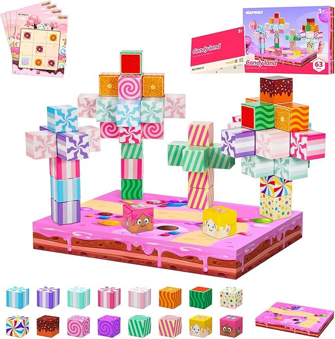 Magnetic Blocks Candy Land Edition, Magnetic Tiles Building Blocks Boys & Girls Toys Age 3-5 4-8 5-7 Sensory Gift for Kids,Magnets Cubes,Upgraded STEM Gift 1.2 Inches