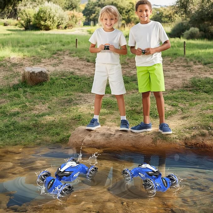FEIMUOSI Amphibious RC Car - 4WD Gesture RC Stunt Car 2.4 GHz Transforms Waterproof Vehicle - Toys for 6-8 Year Old Boys, All Terrain Summer Beach Pool Toys for Kids Ages 5-7 6-8 8-13