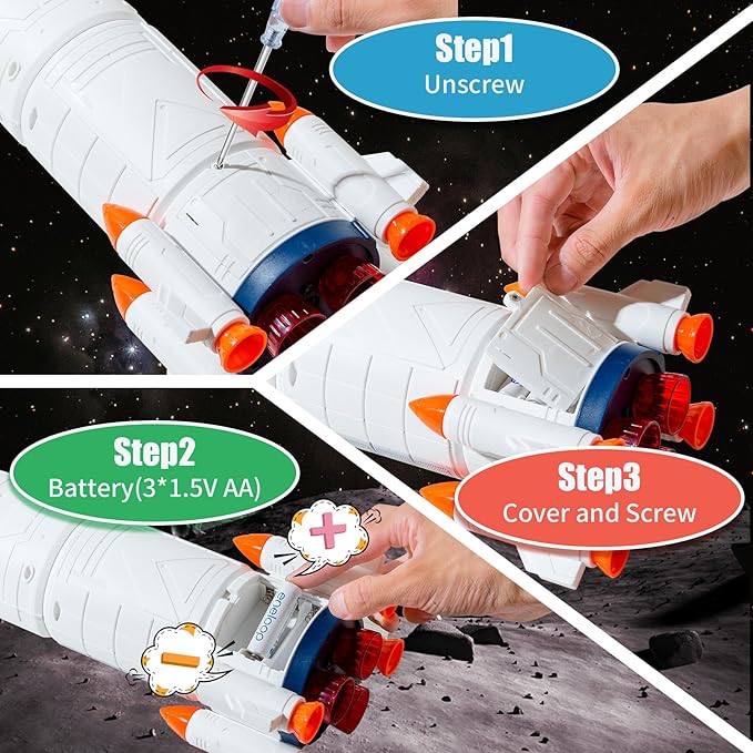 Space Shuttle Rocket Ship - Lights Up, Blast Off Sounds, Astronaut & Space Adventure Toys, Kids Science Educational