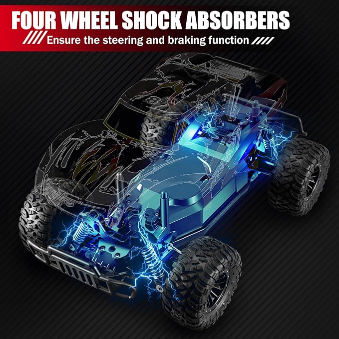 1:16 Scale RC Car,30/km High Speed Remote Control Car with 2 Battey,Off Road RC Truck with 2.4GHZ Remote Control.Gifts for Kids and Adults,7 Colors Light Blinking RC Cars