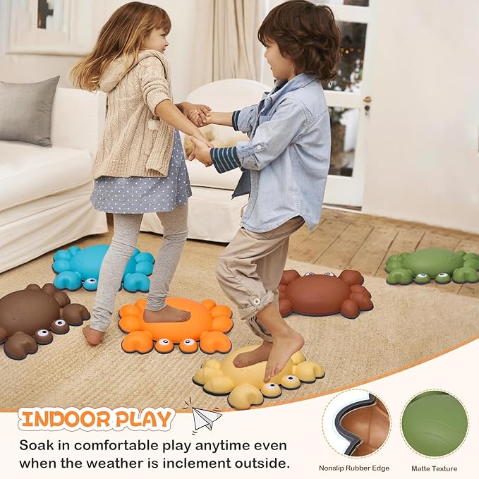 TOPNEW Toddler Stepping Stones for Kids, 6pcs Non-Slip Balance Stepping Stones for Promoting Children's Coordination Skills, Indoor & Outdoor Sensory Toys Obstacle Course for Kids Age 3 4 5 6 7+