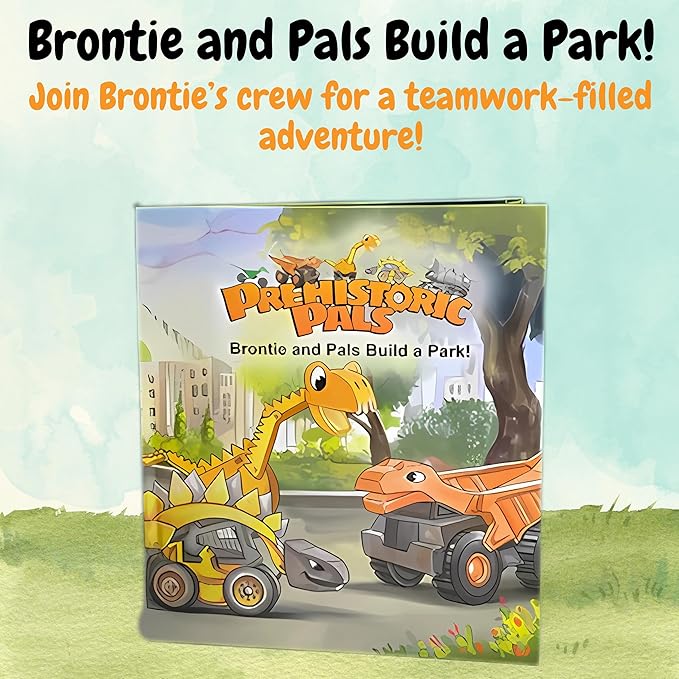 Dinosaur Brontosaurus Construction Truck Toy and Educational Book Gift Set