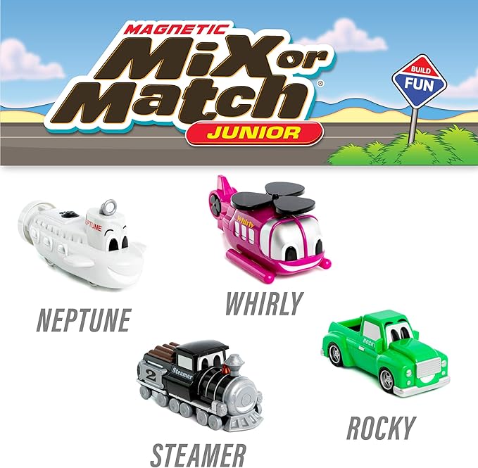 Mix or Match Vehicles Junior 2, Magnetic Toy Play Set, 8 Pieces