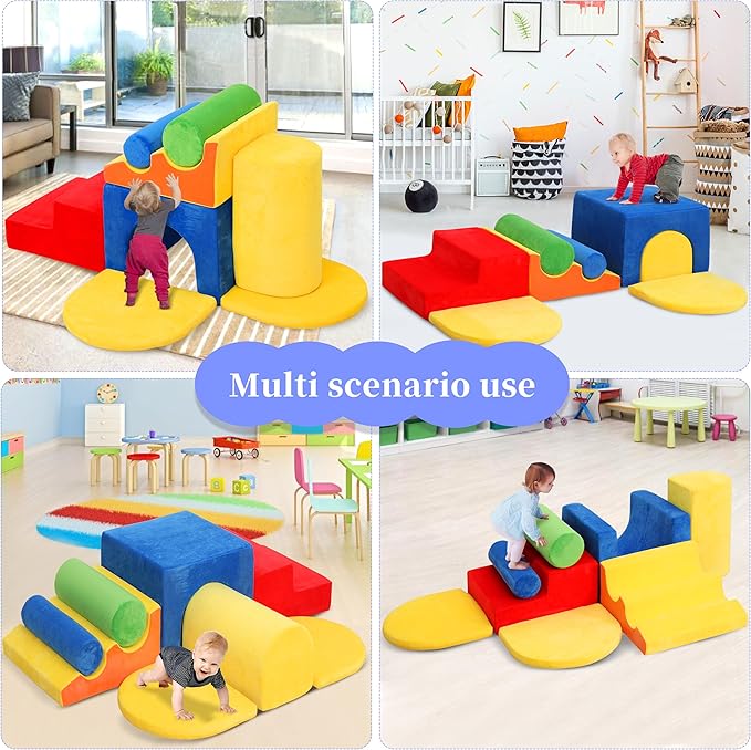 8-Piece Foam Climbing Blocks for Toddlers 1-3,PU Toddler Climbing Toys Indoor,Soft Play Climbing for Toddlers,Baby Toddler Kids Foam Climbing Blocks,Soft Play Set