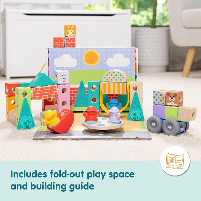 Melissa & Doug Blockables™ Town Snap and Play, Mix and Match Connectable Wooden Building Blocks Play Set Toy for Preschool Boys and Girls (73 Pcs)