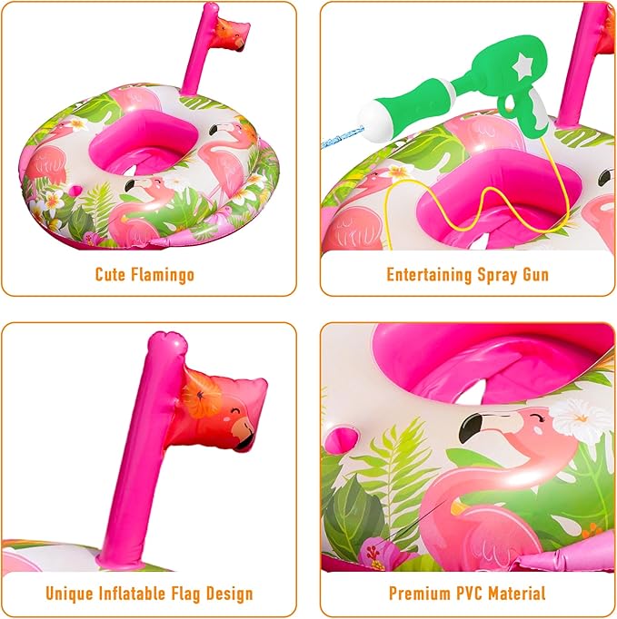 4 Pack Flamingo Unicorn Pool Floats, Swimming Pool Tubes (2Pcs Pool Floats and 2 Pcs Water Guns), Inflatable Pool Floatie, Water Battle Games for Kids