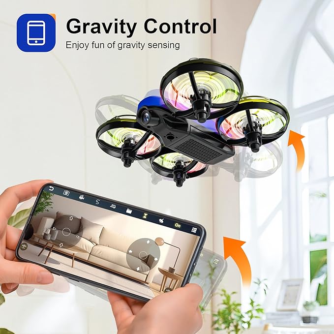 Drones for Kids with Camera,Rc Drone Indoor Small Helicopter,Birthday Gifts for Boys and Girls Beginners Friendly,Mini Quadcopter Toy With 2 Batteries,Propeller Full Protect,Altitude Hold