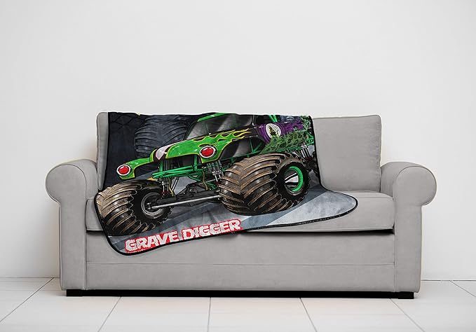 Jay Franco Monster Jam Kids' Plush 46" x 60" Fleece Throw Blanket for Toddlers, Fade Resistant, Grave Digger Truck