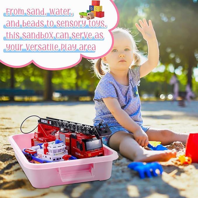 2 Pcs Sensory Bin Sand Tray with Lid for Plastic Sandbox Toy Fill with Water, Sand, Beads and More, for Indoor Outdoor Activities Play(Pink, Turquoise)