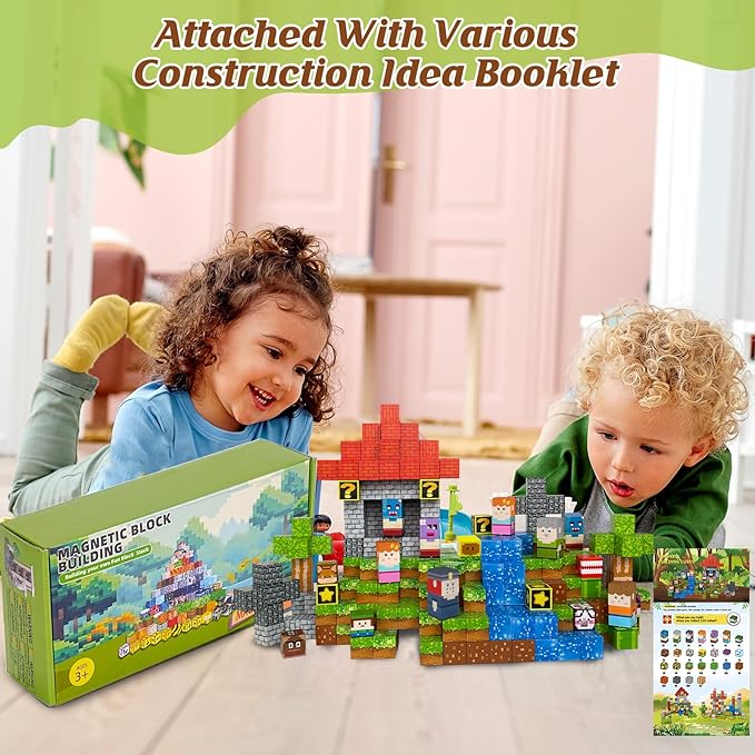 Magnetic Blocks - 110PCS Magnets Building Blocks World Set for Kids Ages 3-5 5-7 8-12, Magnetic Tiles Game Preschool Toys for 3 4 5 6 Year Old Girls Boys Gifts (STEM World)