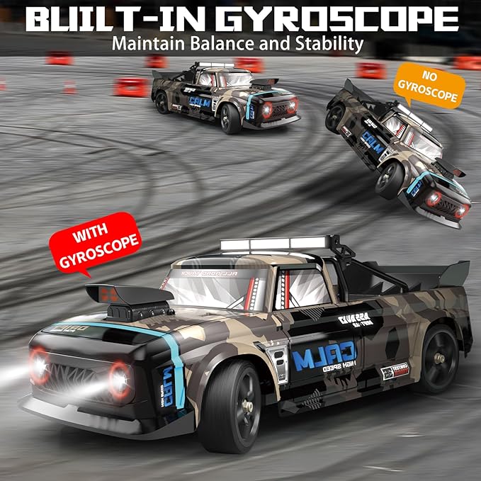 RC Drift Car, 1:12 Full Scale Fast RC Cars with Gyroscope, 2.4GHz 35KM/H High Speed Performance Remote Control Car, RTR 4WD Drift Racing Vehicle with Lights Adults Boys Gift, 2 Rechargeable Batteries