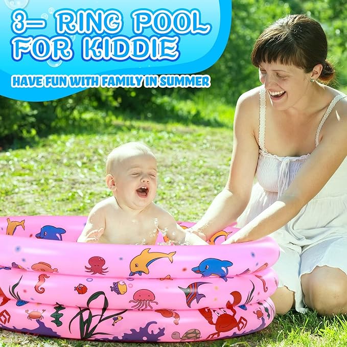 Jerify 6 Pack Kiddie Pool for Toddler 34 x 10 Inch Inflatable Kids Swimming Pool Small Baby Blow up 3 Rings Round Baby Padding Ball Pond for Indoor and Outdoor Water Game Play Center(Animal Style)