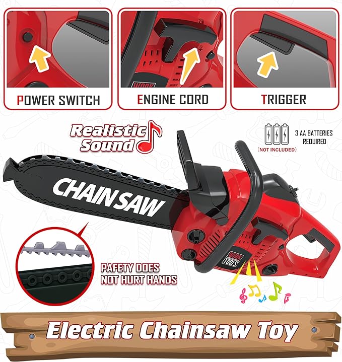 WishaLife Kids Tool Set - Toddler Tool Set with Toy Chainsaw, Drill, Pretend Play Construction Tools Toy Gift for Boys, Girls Age 3 4 5 6 7