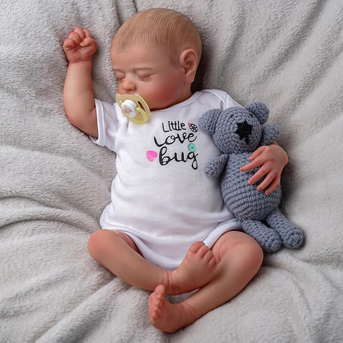 ADFO Lifelike Reborn Baby Dolls Boy - 17 Inch Real Baby Feeling Realistic-Newborn Sweet Smile Sleeping Dolls Handmade Life Baby Dolls with Accessories Gift Set for Kids Age 3 +