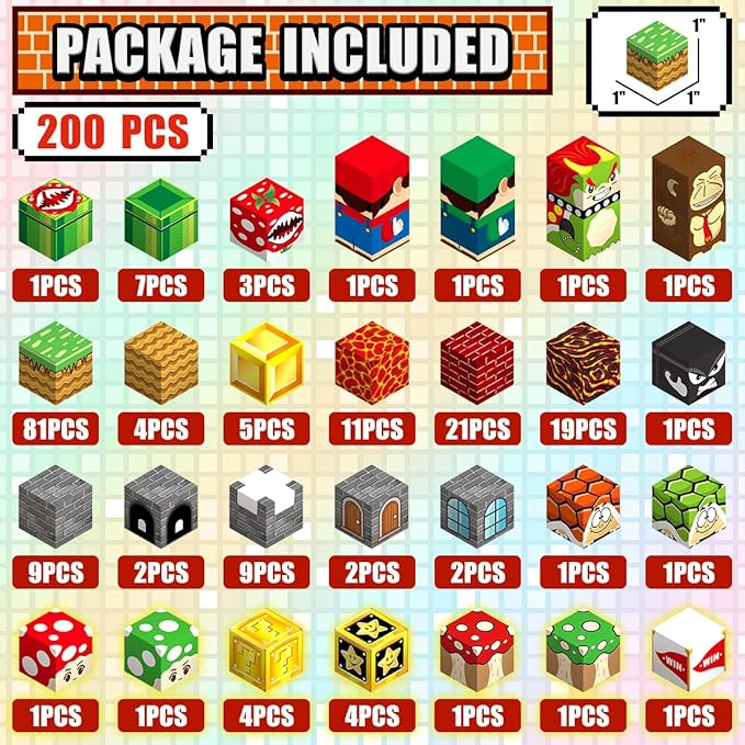 200PCS Magnetic Blocks Building Toys, 1" Light Up Building Blocks Magnet Cubes Tiles for Toddlers Boys Girls 3+, Build Game Adventure Scenes STEM Sensory Construction Toys