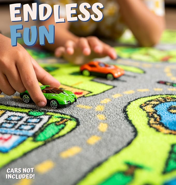 ToyVelt Kids Carpet Playmat Car Rug – Educational Road Traffic Carpet Multi Color Play Mat - Best Kids Rugs for Playroom & Kid Bedroom – for Ages 3-12 Years Old (43" L x 26" W)