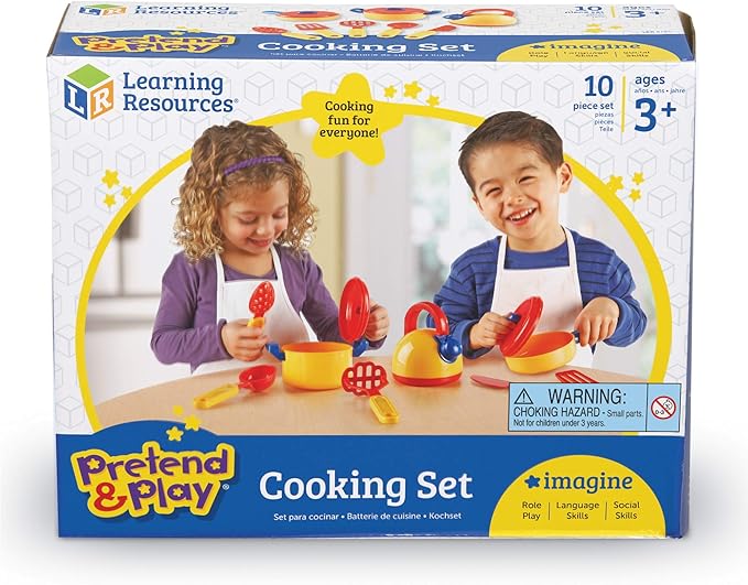 Learning Resources Pretend & Play Cooking Set - 10 Pieces, Ages 3+ Pretend Play Food for Toddlers, Preschool Learning Toys, Kitchen Play Toys for Kids