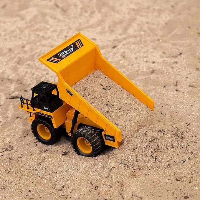 Top Race Remote Control Dump Truck - 5-Channel Electric Radio Control Construction Vehicles - Realistic Toy with Lights and Sounds for Kids 5 Up - Car Truck for Indoor, Outdoor (Plastic)