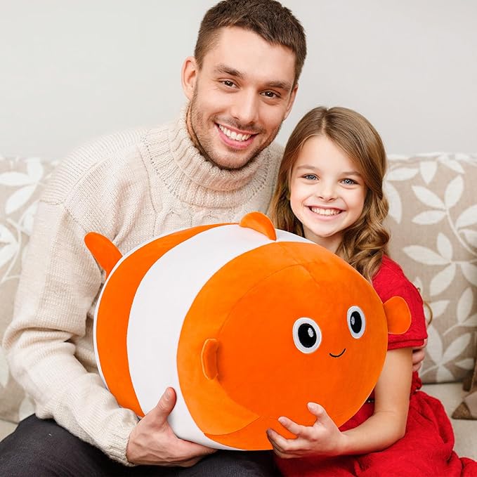 Wepop 20in Clown Fish Plush Stuffed Animal Toys, Cute Giant Pebble Throw Pillows Soft & Cuddly Plushies Dolls Birthday Gift for Kids Adults