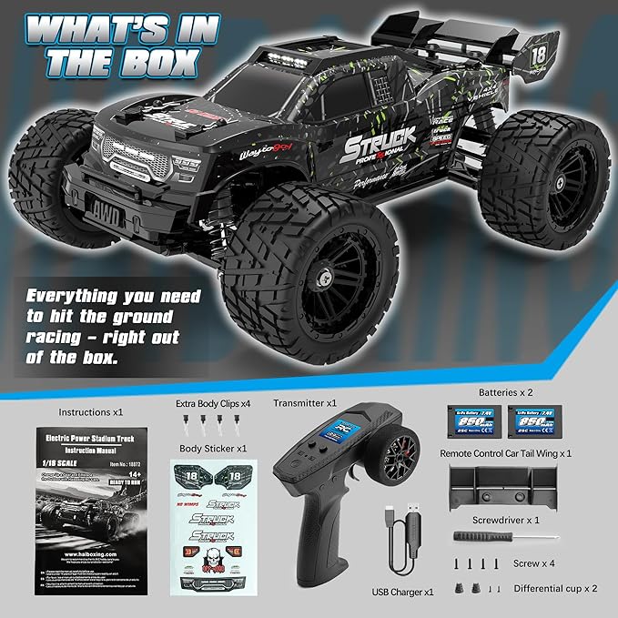 HAIBOXING 1:18 RC Car 18872 New Model RC Truck 4X4 Off-Road, 2.4GHz Remote Control Truck 36km/h Speed Splash Waterproof Electronics, Dual Li-Po Batteries Pre-installed and Spare in Box 35 Mins Runtime