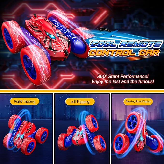 RC Car Toys for 3 4 5 6 7 8 9 10 Year Old Boys,Double Sided 360° Flip 4WD Remote Control Car 2.4GHz Electric Rechargeable Toys for Ages 4-6 5-7 for Birthday Halloween Christmas Easter Basket Stuffers