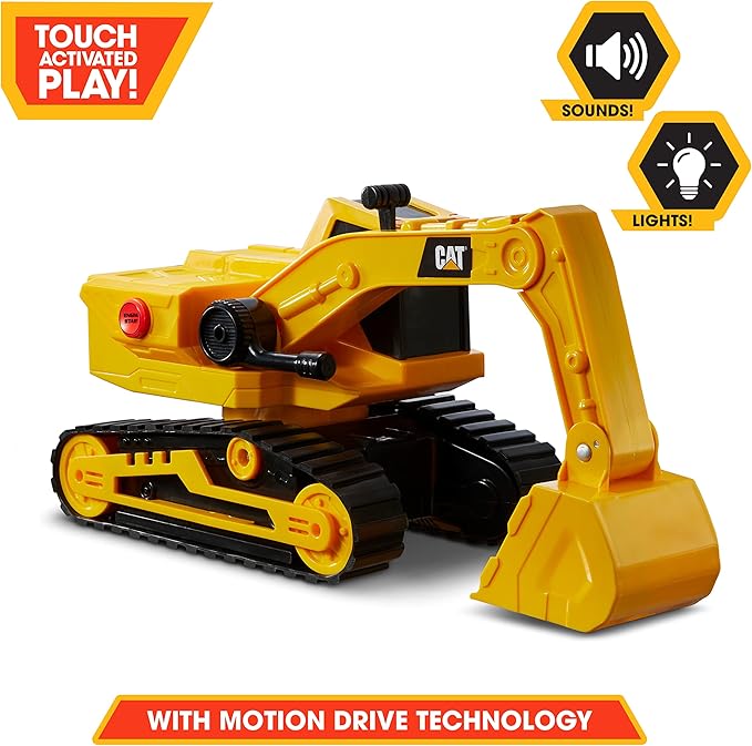 CAT Construction Toys, Power Haulers Excavator, Yellow Construction Vehicle with Motion Drive Technology and Lights & Sounds, for Kids and Toddlers Ages 3+
