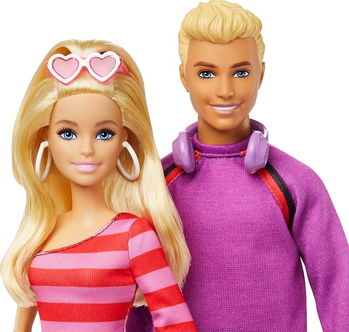 Barbie Fashionistas Set with 2 Fashion Dolls & 6 Accessories, Ken Roller-Skating Fashion Dolls, 65th Anniversary Collectible (Amazon Exclusive)