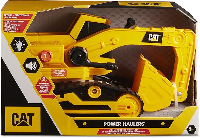 CAT Construction Toys, Power Haulers Excavator, Yellow Construction Vehicle with Motion Drive Technology and Lights & Sounds, for Kids and Toddlers Ages 3+