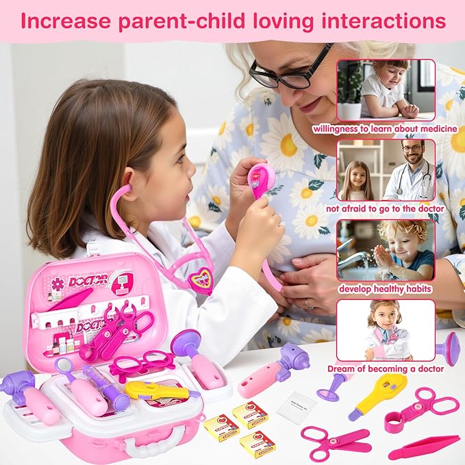 GINMIC Doctor Kit for Toddlers 3-5, 22 Pieces Pretend Play Doctor Set with Halloween Role Play Doctor Costume and Carry Case for Toddlers and Kids, Medical Dr Kit Toys for Girl Age 3 4 5 6 7 Year Old