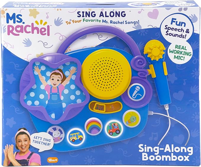 eKids Ms Rachel Karaoke Microphone with Boombox for Fans of Toddler Toys, Kids Karaoke Machine with Built in Music