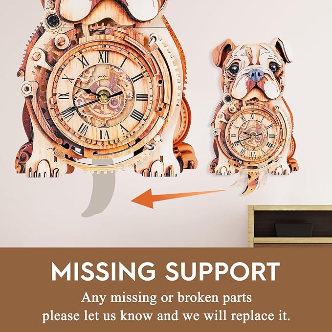 3D Puzzle for Adults Bulldog Clock - Mechanical DIY Wall Clock Kit Model Building Set Hobbies for Women Men Puzzle Home Decor & Stress Relief Craft Unique Gift for DIY Lovers