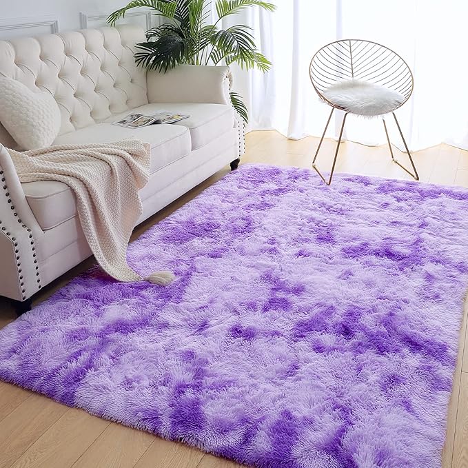 AROGAN Soft Rainbow Area Rugs for Girls Room 3x5 Feet, Fluffy Girls Bedroom Rugs, Princess Rug, Cute Colorful Carpet for Kids Teens Nursery Toddler (Purple)