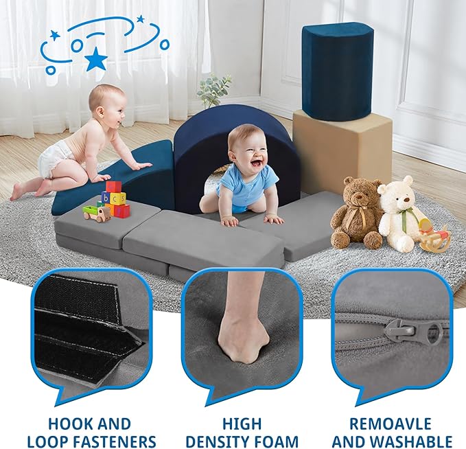 7 Pieces Climbing Toys and Blocks - Indoor Soft Foam Climber PlaySet for Toddlers, Kids, and Babies Ages 1-3 - Perfect for Crawling and Ball Pit Play