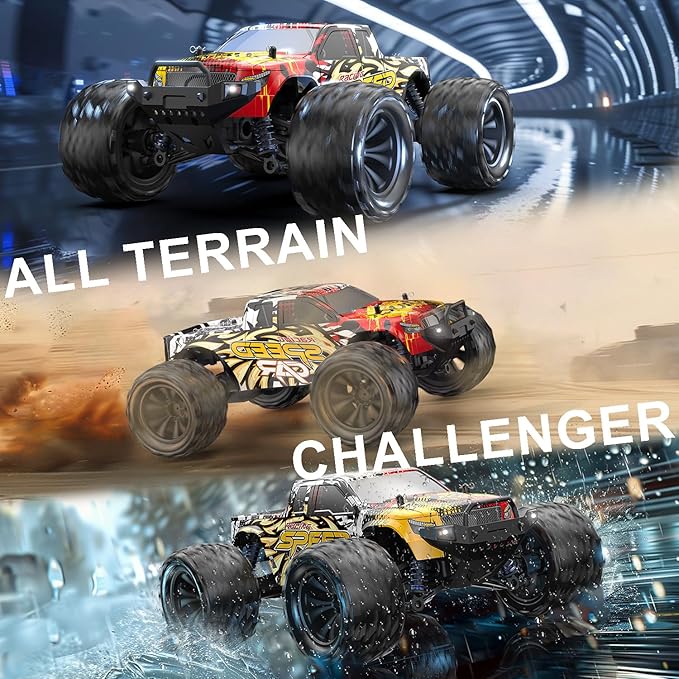 DEERC RC Cars High Speed Remote Control Car for Adults Kids 30+MPH, 1:16 Scales 4WD Off Road RC Monster Truck,Fast 2.4GHz All Terrains Toy Trucks Gifts for Boys,2 Batteries for 40Min Play