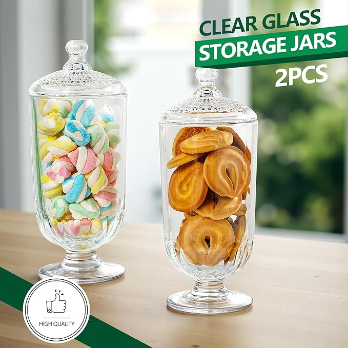 ZEERSHEE 2 Pack 24oz Clear Glass Candy Jars with Lids Glass Decorative Storage Jar for Candy Buffet, Wedding Favors, Baby Shower, Party Decor, DIY Crafts