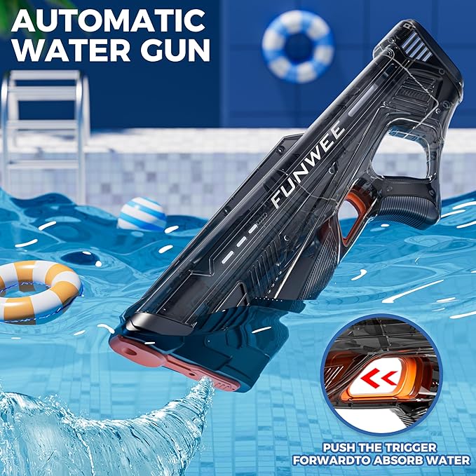 Electric Water Gun for Adults Kids, Powerful Automatic Squirt Gun, High Powered Shooting 100+ Times, Long Range, Auto Water Blaster, Outdoor Water Toy Game Pool (Transparent Black)