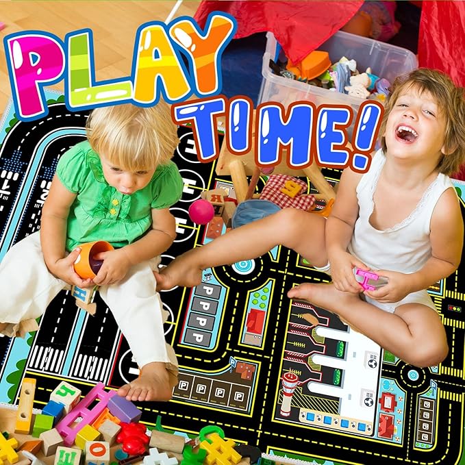 Kids Car Rug Carpet Playmat for Play Toy Cars, Airplane Road Airport Parking Track Rugs Carpet for Playroom Nursery Classroom Kids Room, Car Play Floor Mat Great Gift for Boy Girl 4x6ft