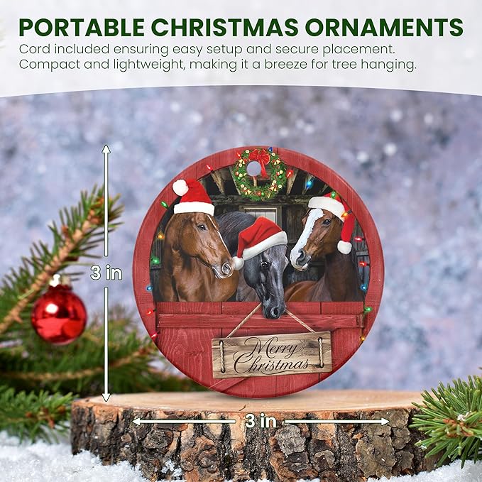 OASSIE Christmas Horse Gifts for Women Men - Ceramic Christmas Ornaments 2025 for Tree Decorations - Horse Xmas Birthday Gifts for Animal Lovers, Farmhouse Decoration, Farm Animal Decor