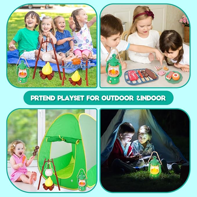 Camping Set Toys with Pop up Play Tent Indoor Outdoor Pretend Camping Playset for Toddlers Kids Boys Girls 3-5 Years Old