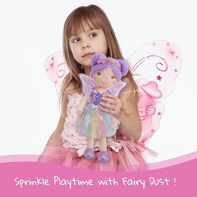 June Garden 15" Celestia The Rainbow Whisper Fairy Doll – Soft Plush Fairy Toy with Multicolor Butterfly Skirt – Enchanted Garden Collection